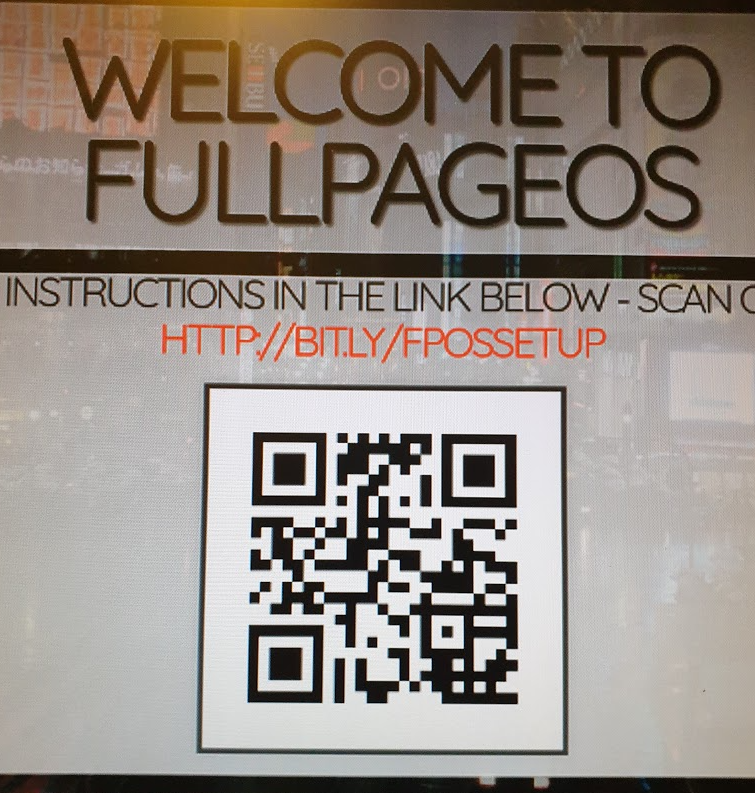 FullPageOS er klar — standardsiden vises i nettleseren