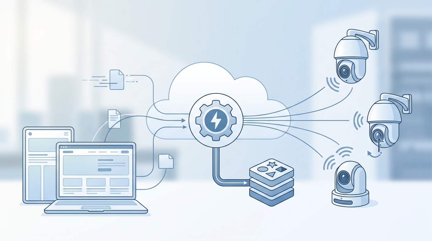 Systemarkitektur for PTZ-kamerakontroller med webgrensesnitt og backend-tjenester